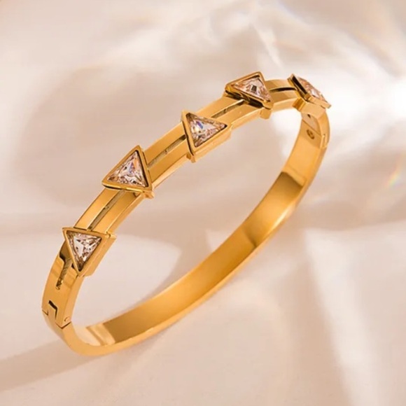 Gold Plated Zircon Geometric Bangle Bracelet - Picture 1 of 4